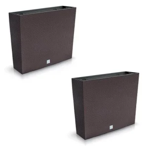 Set 2 jardiniere decorative, imitatie ratan, Rato Case, maro, 58x18x49.8 cm