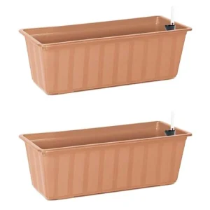 Set 2 jardiniere pentru flori cu sistem irigatie, maro, 11 L, 60x18x14 cm