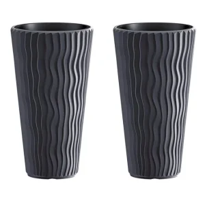 Set 2 ghivece de flori, Sandy Slim, rotunde, inalte, 34.9x62 cm, antracit, Prosperplast