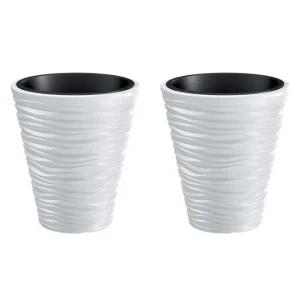 Set 2 ghivece de flori, Sand, rotunde, 34.5x38.5 cm, alb, Prosperplast