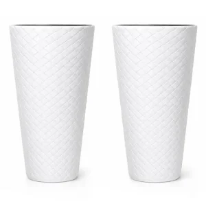 Set 2 ghivece de flori, Matuba Slim, rotunde, inalte, 30x55 cm, alb, Prosperplast