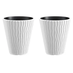 Set 2 ghivece de flori, Sandy, rotunde, 39x43.6 cm, alb, Prosperplast