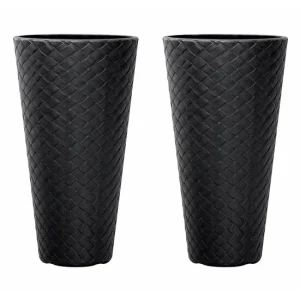 Set 2 ghivece de flori, Matuba Slim, rotunde, inalte, 30x55 cm, antracit, Prosperplast