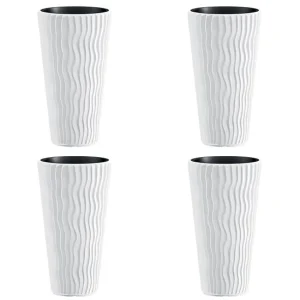 Set 4 ghivece de flori, Sandy Slim, rotunde, inalte, 34.9x62 cm, alb, Prosperplast