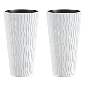 Set 2 ghivece de flori, Sandy Slim, rotunde, inalte, 29.7x53.1 cm, alb, Prosperplast