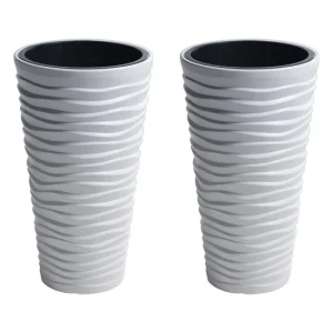 Set 2 ghivece de flori, Sand Slim, rotunde, inalte, 39x75 cm, alb, Prosperplast