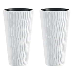 Set 2 ghivece de flori, Sandy Slim, rotunde, inalte, 39x70.8 cm, alb, Prosperplast