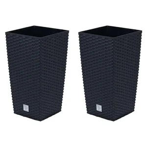 Set 2 ghivece de flori, Rato, imitatie ratan, inalte, 22.5x22.5x42 cm, negru, Prosperplast