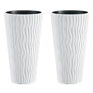 Set 2 ghivece de flori, Sandy Slim, rotunde, inalte, 34.9x62 cm, alb, Prosperplast
