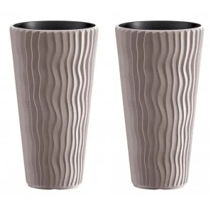 Set 2 ghivece de flori, Sandy Slim, rotunde, inalte, 29.7x53.1 cm, cafeniu, Prosperplast
