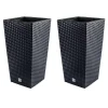 Set 2 ghivece de flori, Rato, imitatie ratan, inalte, 32.5x32.5x61 cm, antracit, Prosperplast