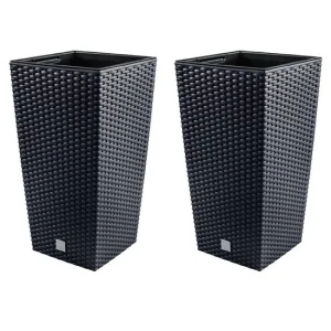 Set 2 ghivece de flori, Rato, imitatie ratan, inalte, 32.5x32.5x61 cm, antracit, Prosperplast