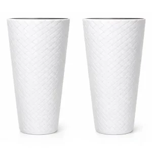 Set 2 ghivece de flori, Matuba Slim, rotunde, inalte, 40x78 cm, alb, Prosperplast