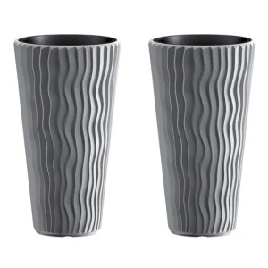 Set 2 ghivece de flori, Sandy Slim, rotunde, inalte, 29.7x53.1 cm, gri, Prosperplast