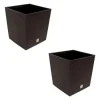 Set 2 ghivece de flori, Rato Low, imitatie ratan, patrate, 40x40x40.8 cm, maro, Prosperplast