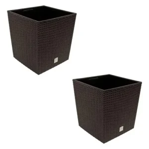 Set 2 ghivece de flori, Rato Low, imitatie ratan, patrate, 40x40x40.8 cm, maro, Prosperplast
