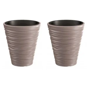 Set 2 ghivece de flori, Sand, rotunde, 38.8x43.6 cm, cafeniu, Prosperplast