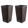 Set 2 ghivece de flori, Rato, imitatie ratan, inalte, 22.5x22.5x42 cm, maro, Prosperplast