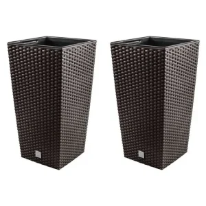 Set 2 ghivece de flori, Rato, imitatie ratan, inalte, 22.5x22.5x42 cm, maro, Prosperplast