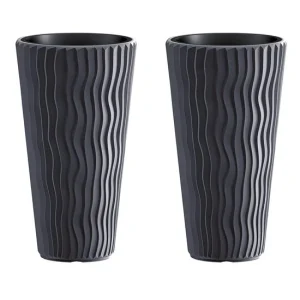 Set 2 ghivece de flori, Sandy Slim, rotunde, inalte, 29.7x53.1 cm, antracit, Prosperplast