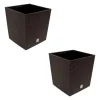 Set 2 ghivece de flori, Rato Low, imitatie ratan, patrate, 32x32x32.5 cm, maro, Prosperplast
