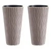 Set 2 ghivece de flori, Sandy Slim, rotunde, inalte, 39x70.8 cm, cafeniu, Prosperplast