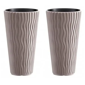 Set 2 ghivece de flori, Sandy Slim, rotunde, inalte, 39x70.8 cm, cafeniu, Prosperplast