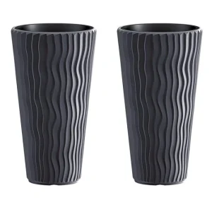 Set 2 ghivece de flori, Sandy Slim, rotunde, inalte, 39x70.8 cm, antracit, Prosperplast
