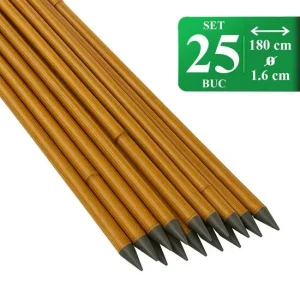 Set 25 araci/suport pentru rosii, castraveti, fasole, metal + PVC, maro, 180x1.6 cm, Artool