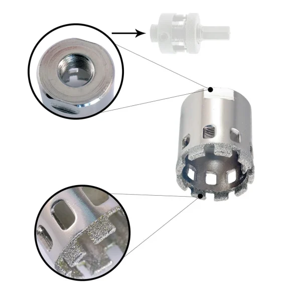 Carota diamantata, vacuum brazed, pentru placi ceramice, sticla, piatra, teracota, M14, 51 mm, Dedra