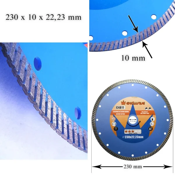 Disc diamantat turbo, beton, taiere umeda si uscata, 230 mm/22.23 mm, Richmann