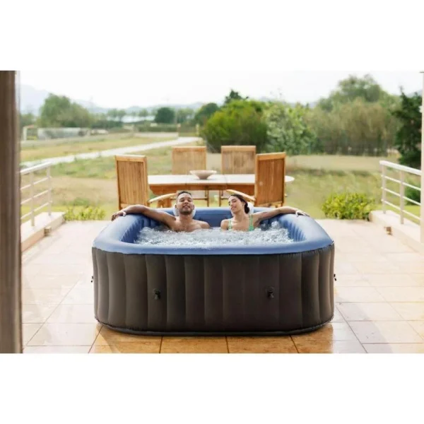 Piscina jacuzzi, gonflabila, patrata, cu pompa 1800 L/h, filtru, prelata acoperire, negru si albastru, 930 L, 6 persoane, 185x185x68 cm, MSpa