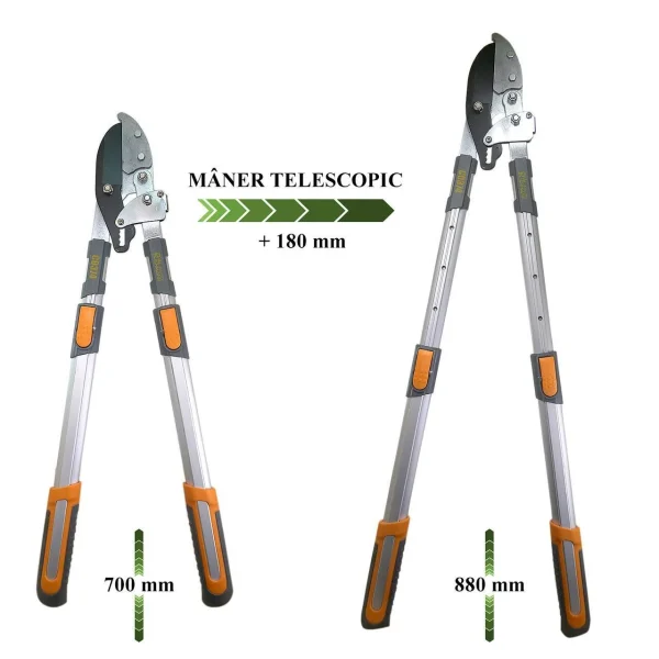 Foarfeca crengi, tip nicovala, teflon, otel japonez SK5, maner telescopic 70-88 cm, Richmann Exclusive