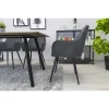 Scaun stil fotoliu bucatarie/living, Artool, Lugo, catifea gri, picioare metal negru, 57.5x56.5x86.5 cm