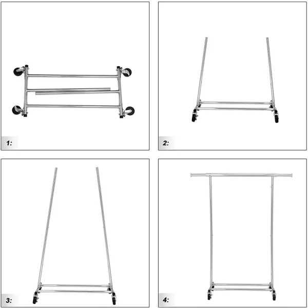 Suport mobil cu roti pentru haine, Songmics, reglabil, metal, argintiu, max 90 kg, 92x45.4x160 cm