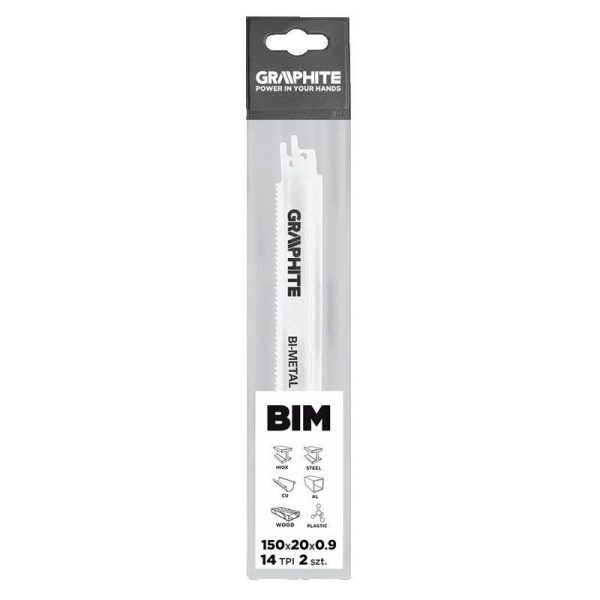 Panza, lama, fierastrau tip sabie, pentru lemn, metal, BIM, 14 TPI, set 2 buc, 150 mm, Graphite