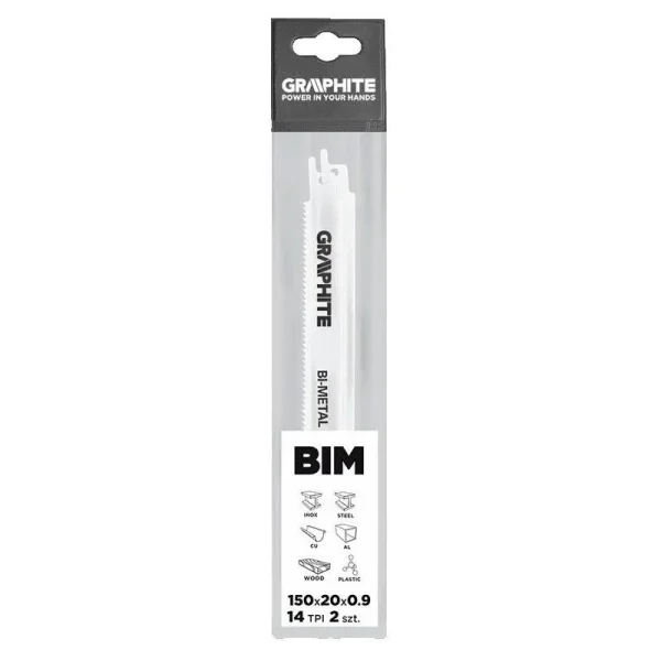 Panza, lama, fierastrau tip sabie, pentru lemn, metal, BIM, 14 TPI, set 2 buc, 150 mm, Graphite