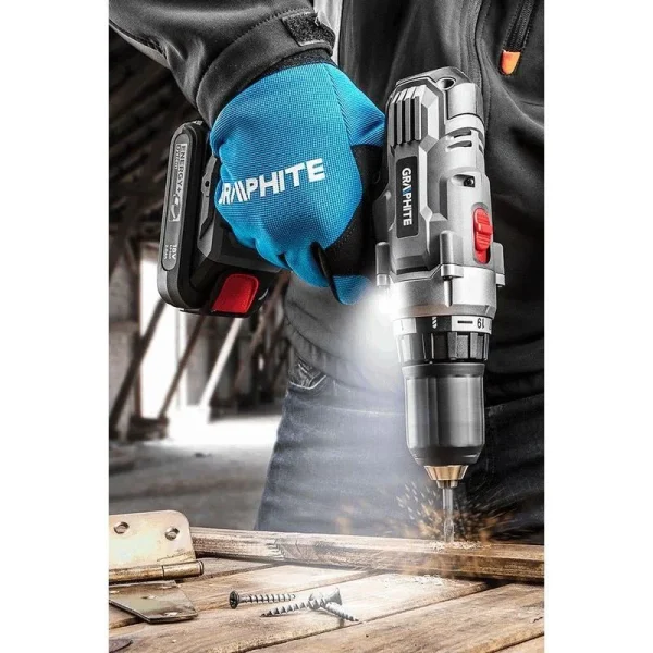 Masina de gaurit, insurubat (bormasina), cu 2 acumulatori 2 Ah, incarcator, 18 V Li-ion, geanta, mandrina 2-13 mm, Graphite Energy