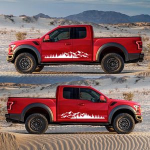 Set 2 stickere autoadezive pentru vehicule Off Road, model "Forest & Mountains", dimensiune 100 x 20 cm, culoare Alba