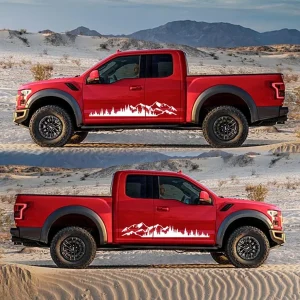 Set 2 stickere autoadezive pentru vehicule Off Road, model "Forest & Mountains", dimensiune 100 x 20 cm, culoare Alba