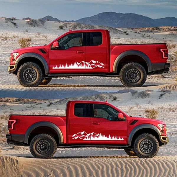 Set 2 stickere autoadezive pentru vehicule Off Road, model "Forest & Mountains", dimensiune 100 x 20 cm, culoare Alba