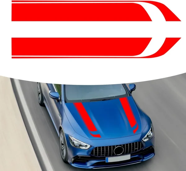 Set 2 stickere autoadezive Tuning, model "Hood Stripes V1", dimensiune 85 x 12 cm, culoare Rosie