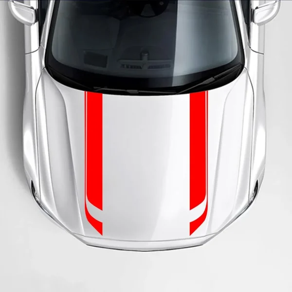 Set 2 stickere autoadezive Tuning, model "Hood Stripes V1", dimensiune 85 x 12 cm, culoare Rosie