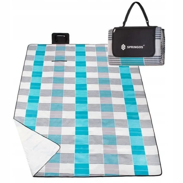 Patura picnic, model carouri, albastru, 200x240 cm, Springos