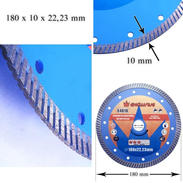 Disc diamantat turbo, beton, taiere umeda si uscata, 180 mm/22.23 mm, Richmann