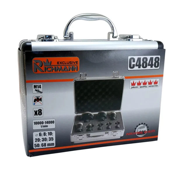 Carote diamantate, vacuum brazed, M14, set 8 buc, 6-68 mm, Richmann Exclusive