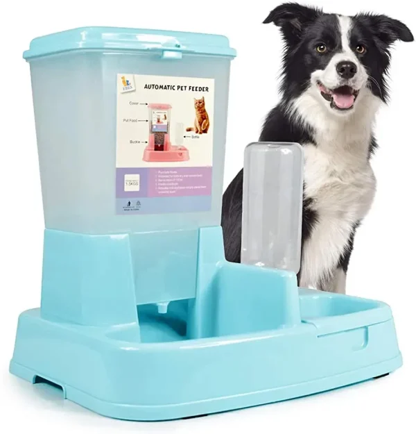 Distribuitor de alimente si apa pentru animale, 2in1, culoare Albastru