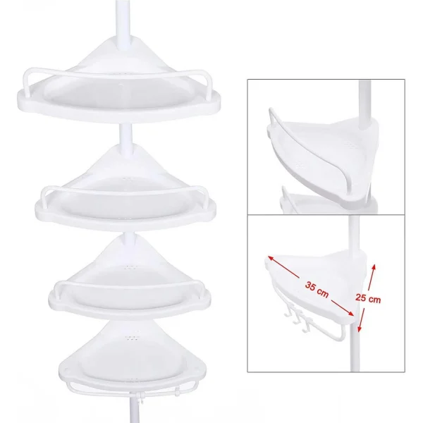 Raft pentru baie/dus, Vasagle, reglabil, inox, 4 rafturi, alb, 85-305 cm