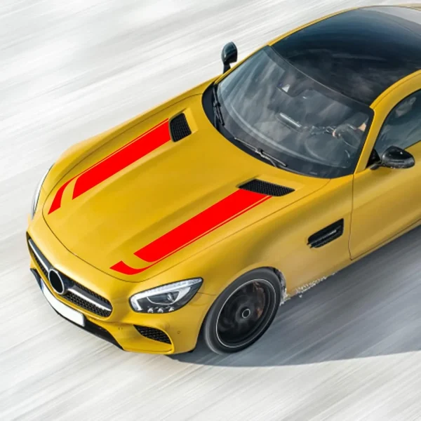 Set 2 stickere autoadezive Tuning, model "Hood Stripes V1", dimensiune 85 x 12 cm, culoare Rosie