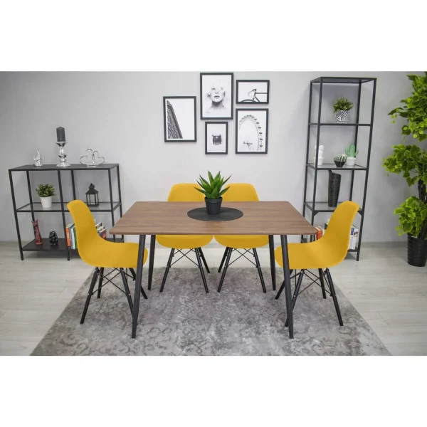 Scaun stil scandinav, Artool, Osaka, PP mustar, picioare lemn negru, 46x54x81 cm